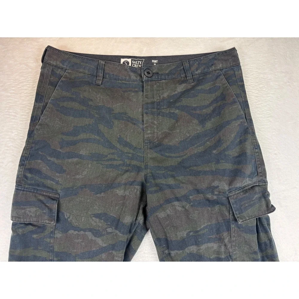 Salty Crew Mens 34x32 Cargos Tiger Stripe Dark Camo Cargo Pants Dark Green Brown